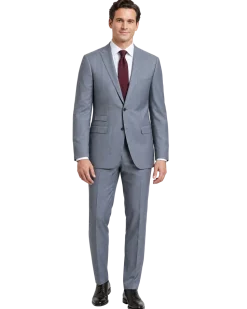 Blujacket Solid Gray Wool Regular Fit Peak Lapels 2-ButtonSuit