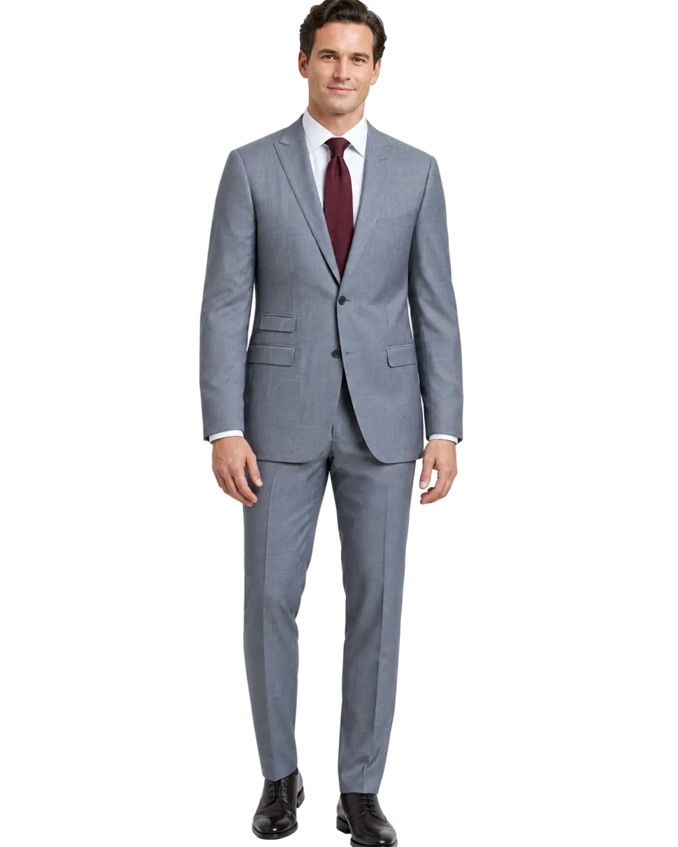 Blujacket Solid Gray Wool Regular Fit Peak Lapels 2-ButtonSuit