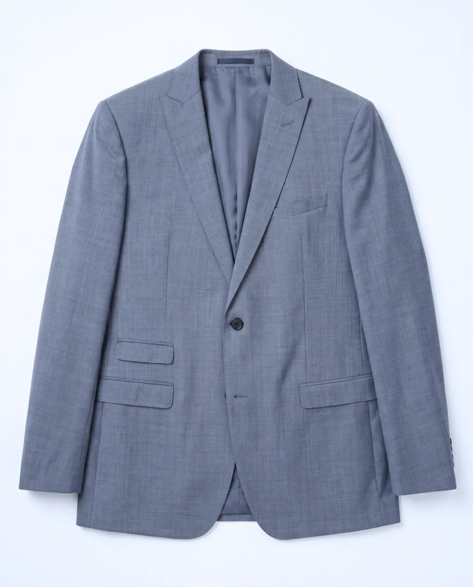 Blujacket Solid Gray Wool Regular Fit Peak Lapels 2-ButtonSuit