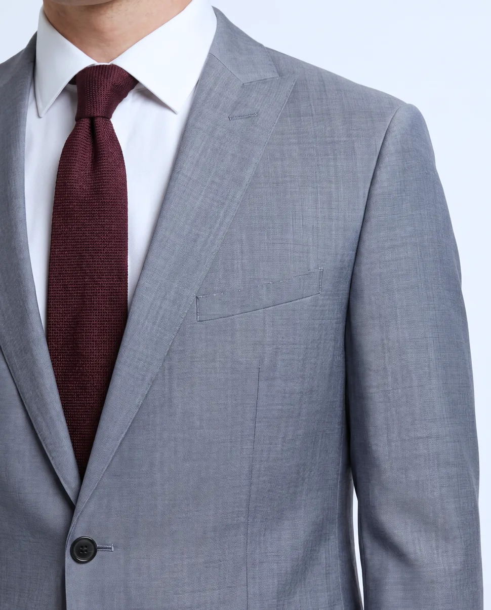 Blujacket Solid Gray Wool Regular Fit Peak Lapels 2-ButtonSuit