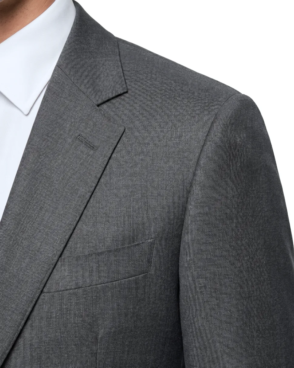 Boss Heather Gray Notch Classic Fit Lapel Wool 2-Button Suit 40R