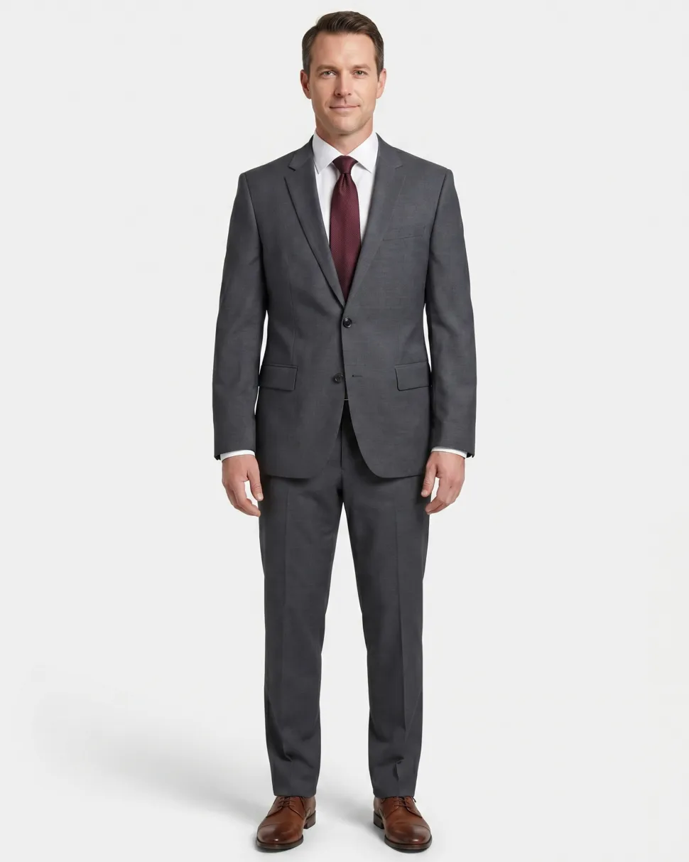 Boss Heather Gray Notch Classic Fit Lapel Wool 2-Button Suit 40R