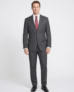 Boss Solid Charcoal Gray Notch Lapel Comfort fit Wool Stretch 2-Button Suit 42S