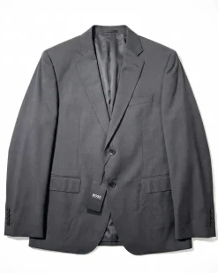 Boss Solid Charcoal Gray Notch Lapel Comfort fit Wool Stretch 2-Button Suit 42S
