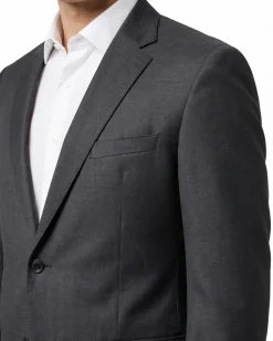 Boss Solid Charcoal Gray Notch Lapel Comfort fit Wool Stretch 2-Button Suit 42S