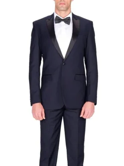 Braveman Slim Fit Navy Blue One Button Tuxedo Tux Suit With Peak Lapels