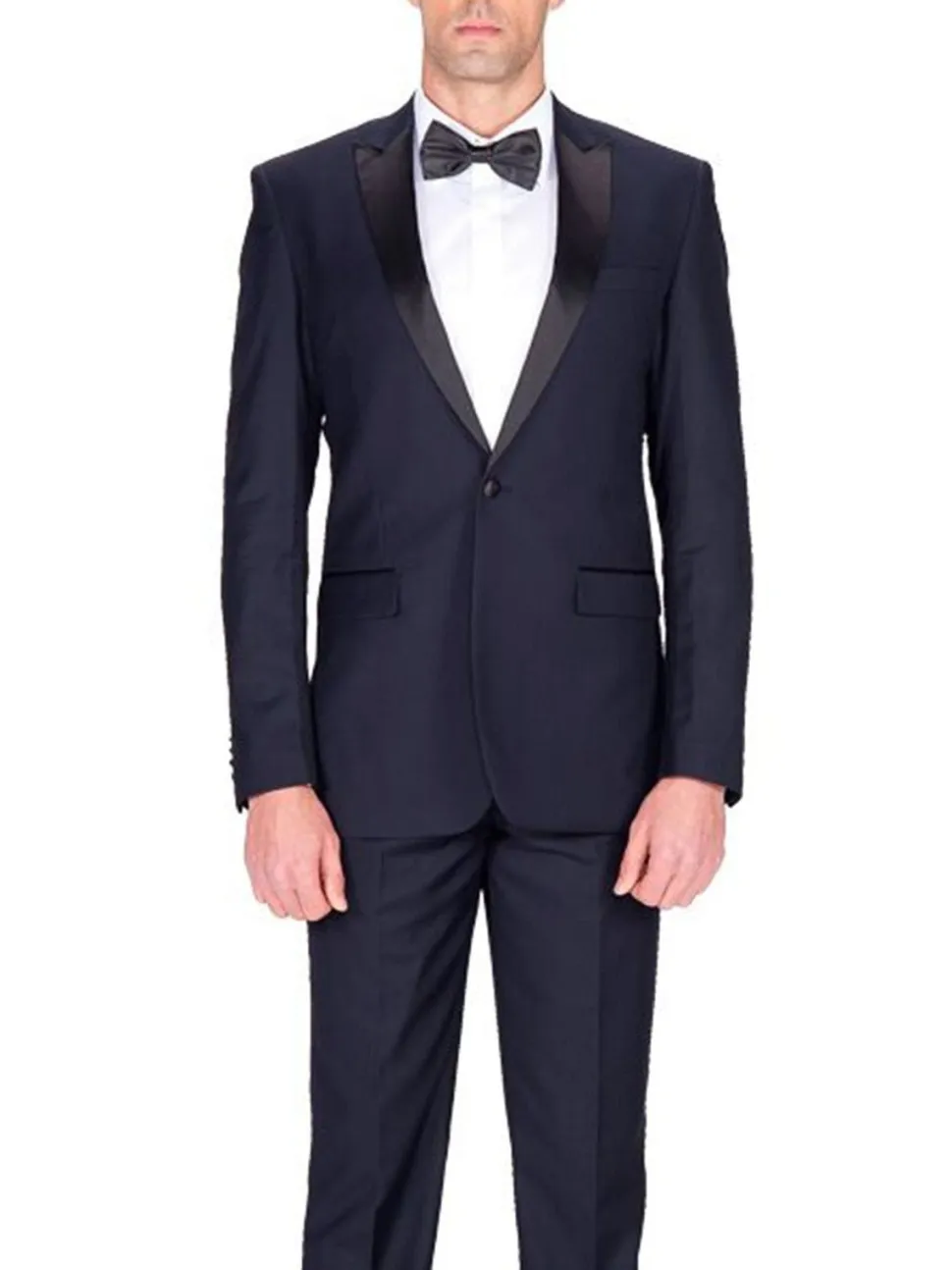 Braveman Slim Fit Navy Blue One Button Tuxedo Tux Suit With Peak Lapels