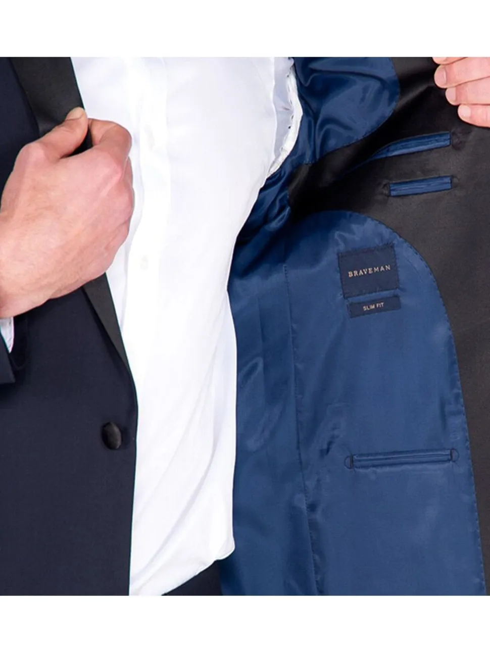 Braveman Slim Fit Navy Blue One Button Tuxedo Tux Suit With Peak Lapels