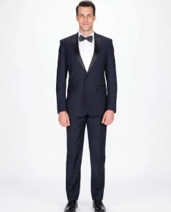 Braveman Slim Fit Navy Blue One Button Tuxedo Tux Suit With Peak Lapels
