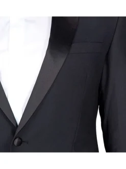 Braveman Slim Fit Solid Black One Button Tuxedo Tux Suit With Peak Lapels
