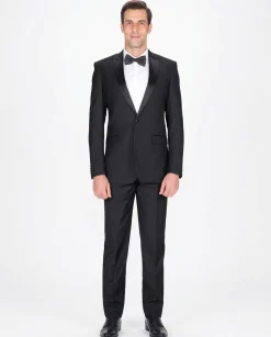 Braveman Slim Fit Solid Black One Button Tuxedo Tux Suit With Peak Lapels