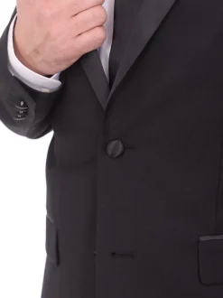 Braveman Slim Fit Solid Black Two Button Tuxedo Suit With Satin Lapel