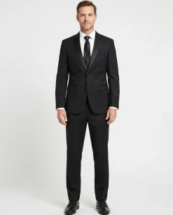 Braveman Slim Fit Solid Black Two Button Tuxedo Suit With Satin Lapel