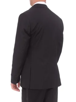 Braveman Slim Fit Solid Black Two Button Tuxedo Suit With Satin Lapel