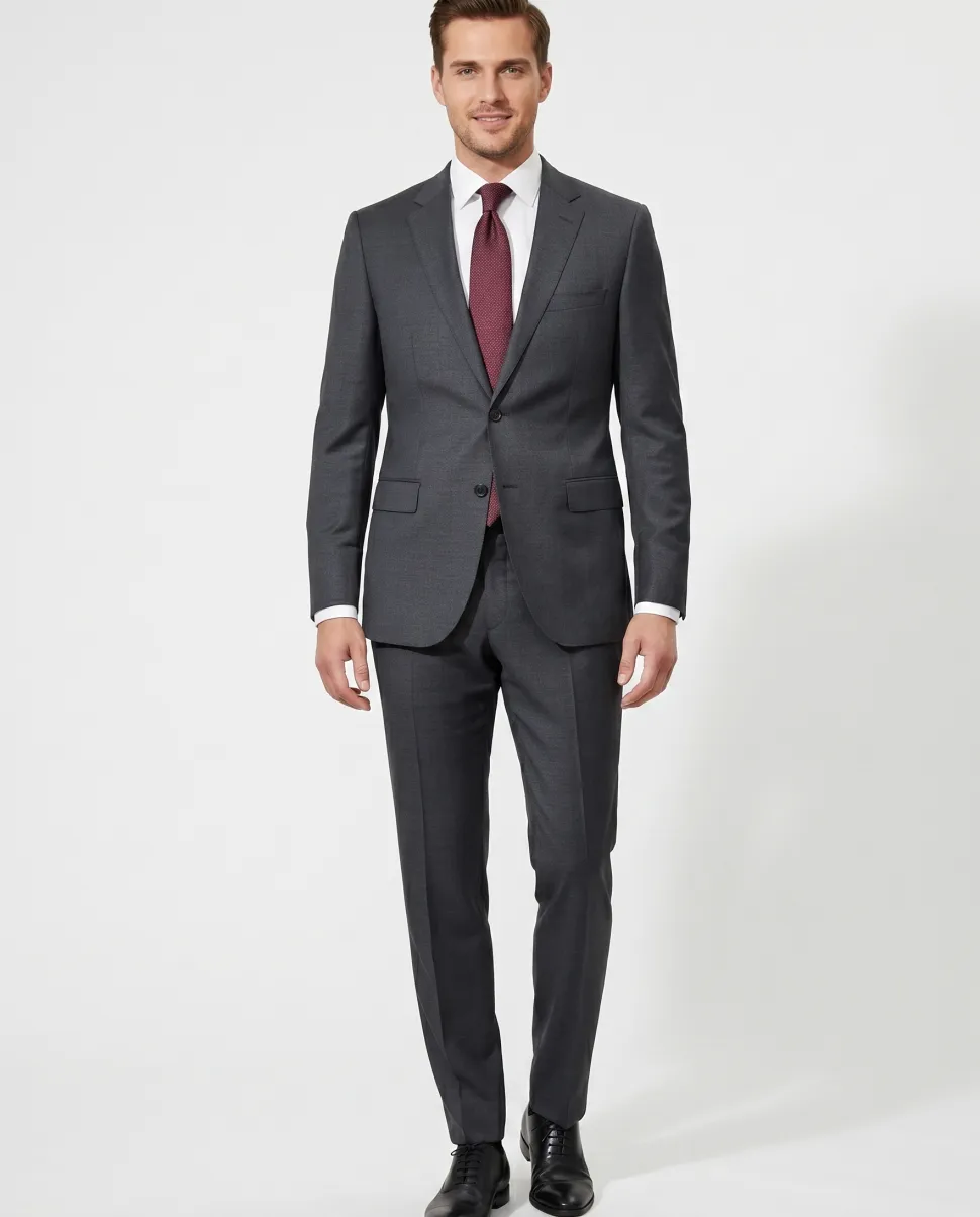Bresciani Modern Fit Solid Charcoal Two Button Notch Lapel Wool Suit