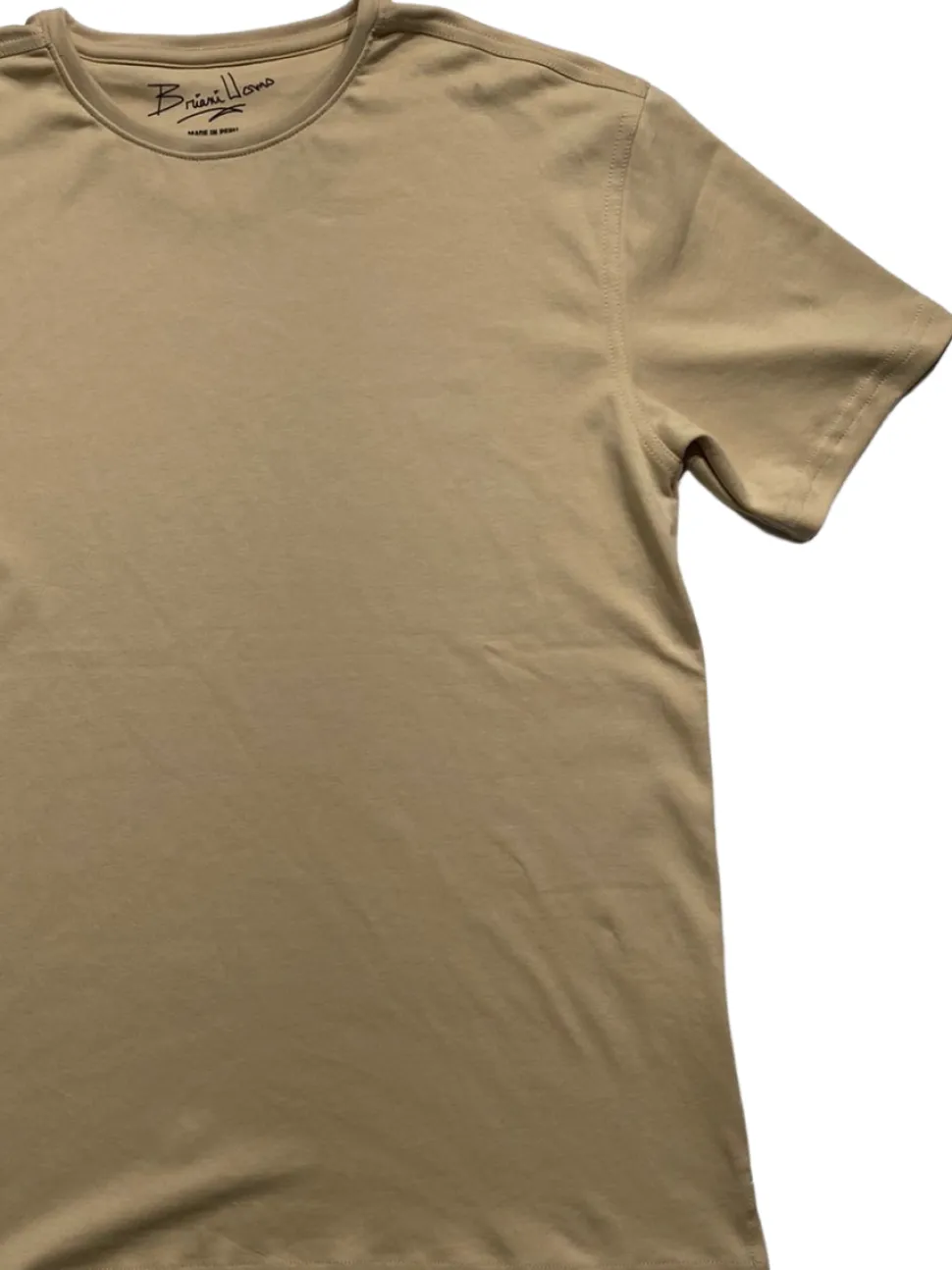 Briani Uomo Men’s Beige Short Sleeve Crew Neck 100% Pima Cotton T-Shirt