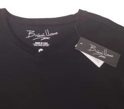 Briani Uomo Mens Black Short Sleeve V Neck 100% Pima Cotton Casual Shirt