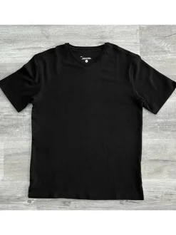 Briani Uomo Mens Black Short Sleeve V Neck 100% Pima Cotton Casual Shirt
