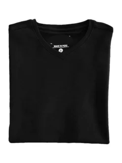 Briani Uomo Mens Black Short Sleeve V Neck 100% Pima Cotton Casual Shirt
