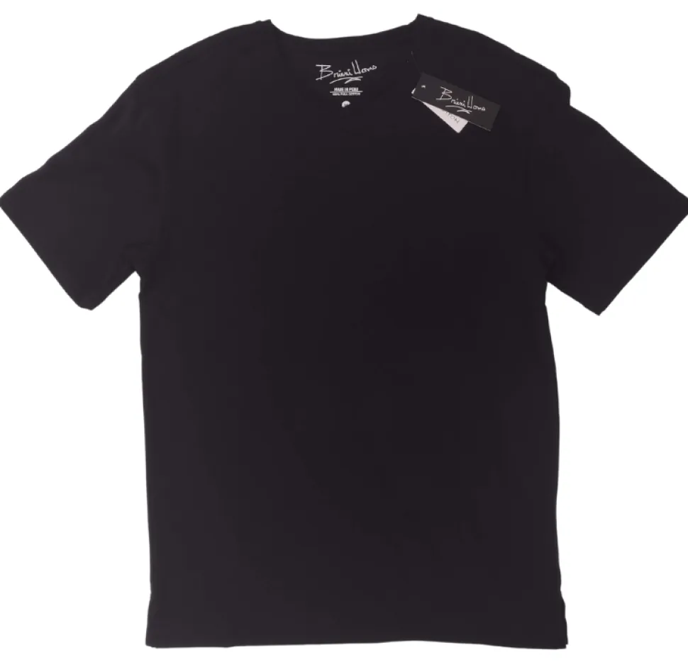 Briani Uomo Mens Black Short Sleeve V Neck 100% Pima Cotton Casual Shirt