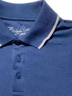 Briani Uomo Mens Blue 100% Pima Cotton Short Sleeve Polo Casual Shirt