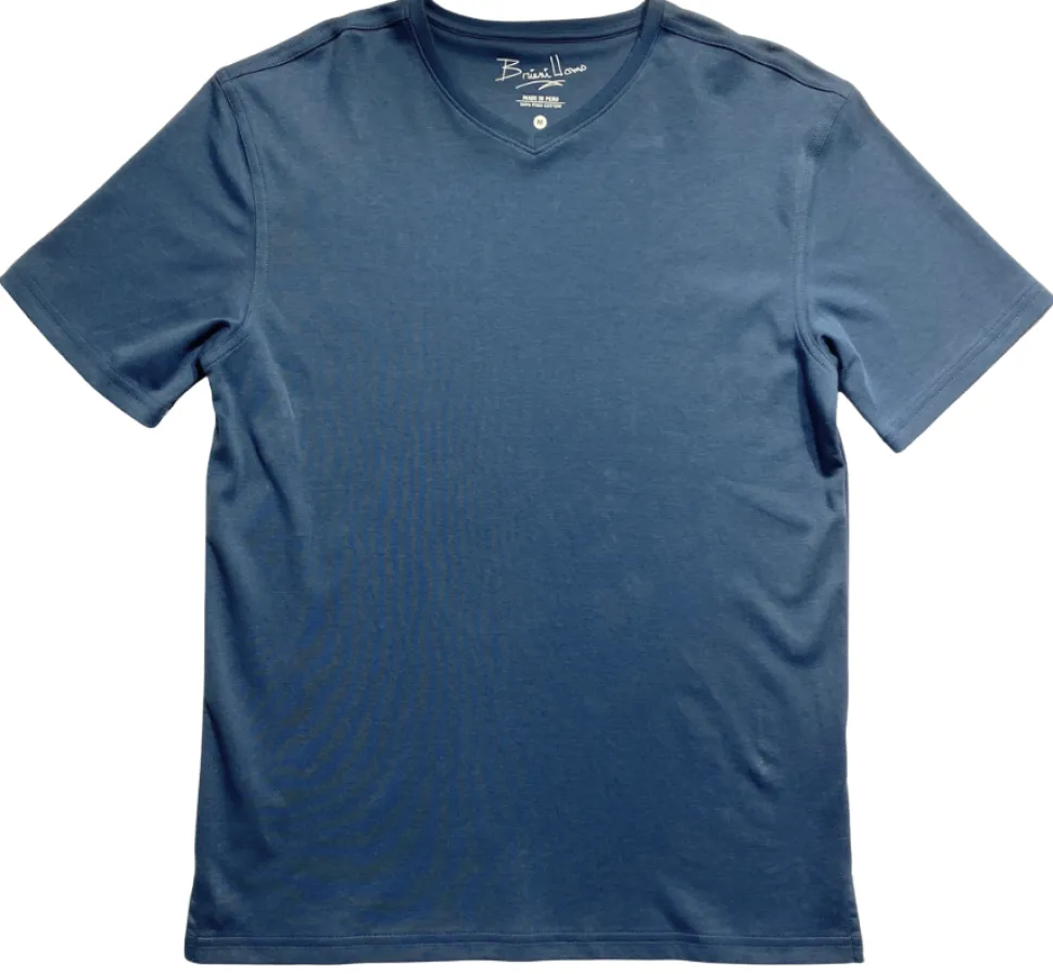 Briani Uomo Men's Blue 100% Pima Cotton V-Neck T-Shirt