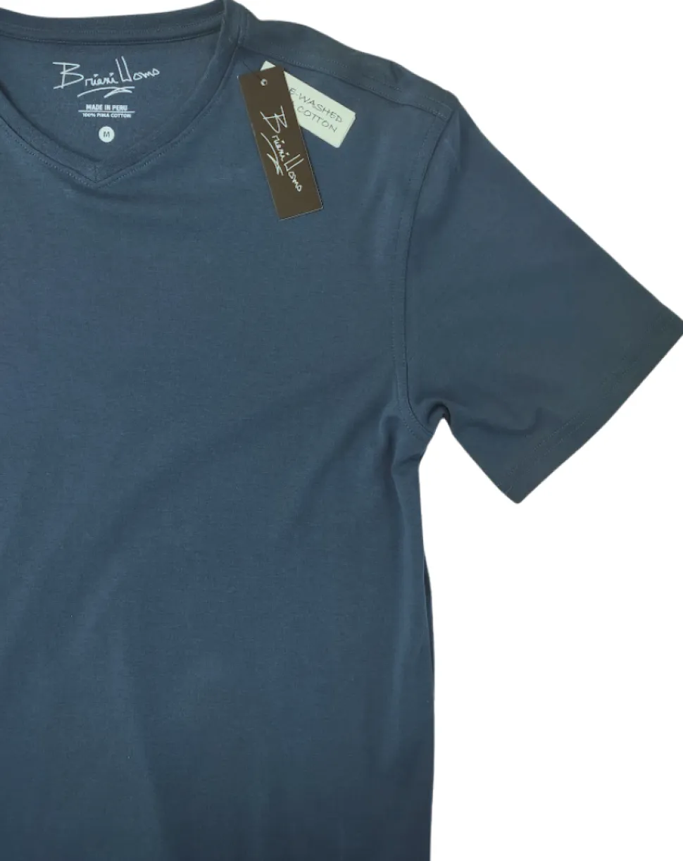Briani Uomo Men's Blue 100% Pima Cotton V-Neck T-Shirt