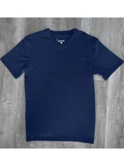 Briani Uomo Mens Navy Blue Short Sleeve V Neck 100% Pima Cotton Casual Shirt