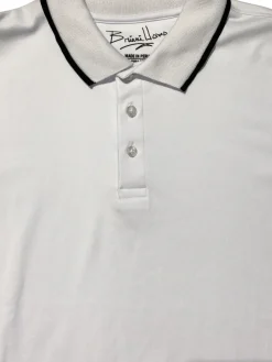 Briani Uomo Mens White 100% Pima Cotton Short Sleeve Polo Casual Shirt