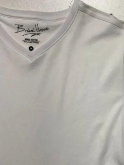 Briani Uomo Mens White Short Sleeve 100% Pima Cotton V-Neck T-Shirt