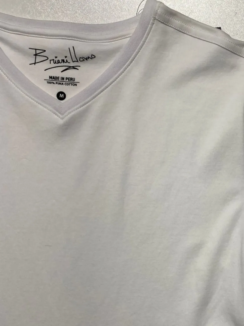 Briani Uomo Mens White Short Sleeve 100% Pima Cotton V-Neck T-Shirt