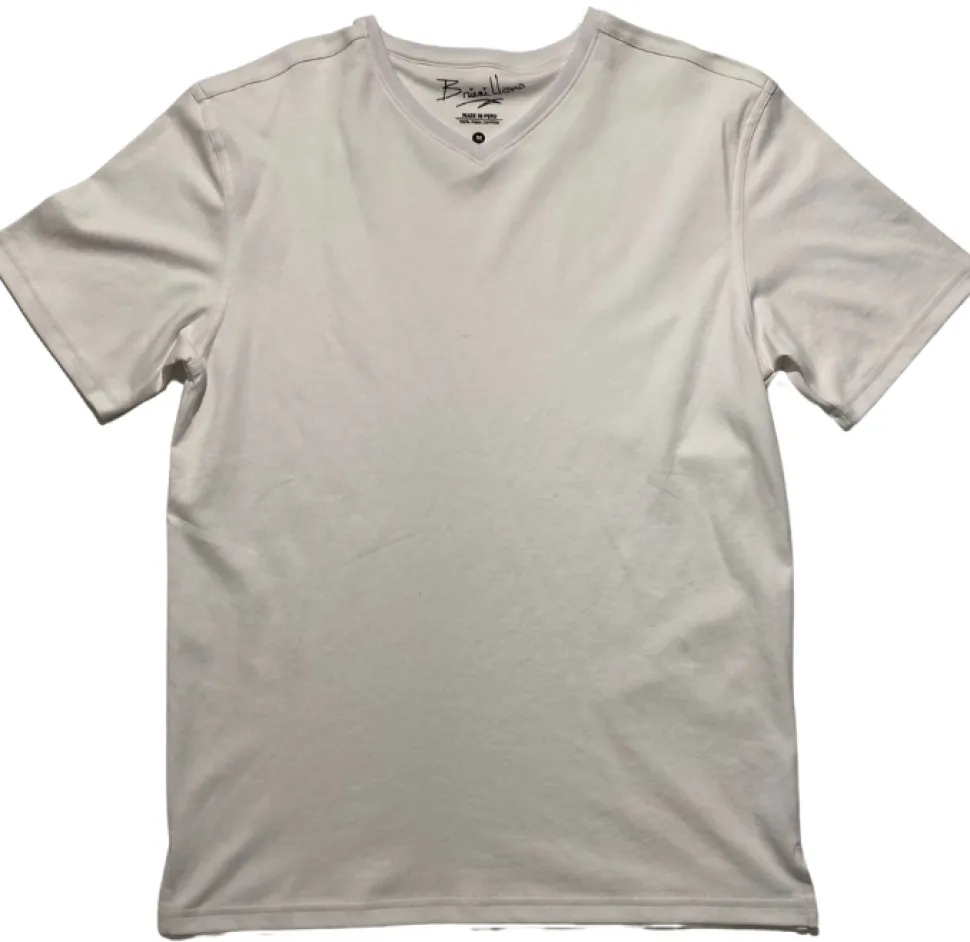 Briani Uomo Mens White Short Sleeve 100% Pima Cotton V-Neck T-Shirt
