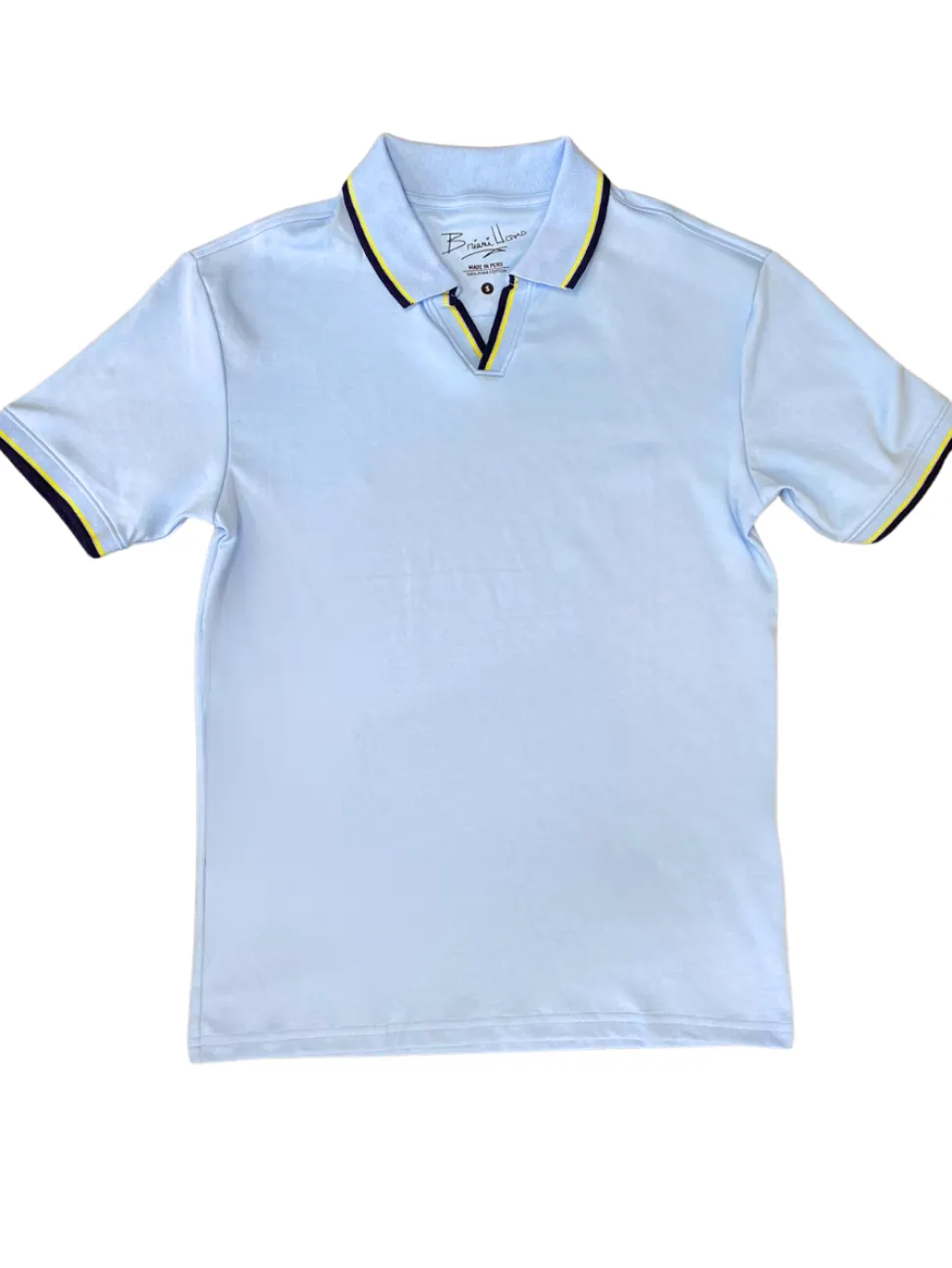 Briani Uomo Sky Blue V-Collar 100% Pima Cotton Short Sleeve Polo Casual Shirt