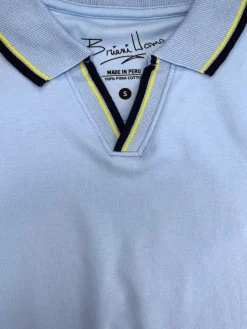 Briani Uomo Sky Blue V-Collar 100% Pima Cotton Short Sleeve Polo Casual Shirt