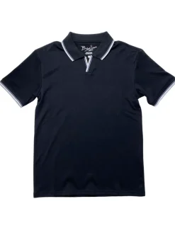 Briani Uomo Solid Black V-Collar 100% Pima Cotton Short Sleeve Polo Casual Shirt