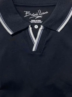 Briani Uomo Solid Black V-Collar 100% Pima Cotton Short Sleeve Polo Casual Shirt