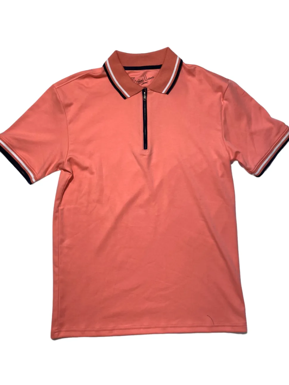Briani Uomo Solid Coral 100% Pima Cotton Zip-Up Short Sleeve Polo Casual Shirt