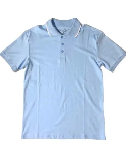 Briani Uomo Solid Sky Blue 100% Pima Cotton Short Sleeve Polo Casual Shirt