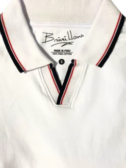 Briani Uomo Solid White V-Collar 100% Pima Cotton Short Sleeve Polo Casual Shirt