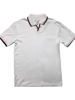 Briani Uomo Solid White V-Collar 100% Pima Cotton Short Sleeve Polo Casual Shirt