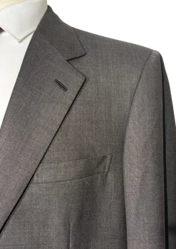 Brioni Mens Brown-Charcoal Textured Fully-Canvassed Notch Lapel Classic Fit 2-Button Wool Suit - 46L