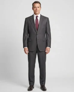 Brioni Mens Brown-Charcoal Textured Fully-Canvassed Notch Lapel Classic Fit 2-Button Wool Suit - 46L