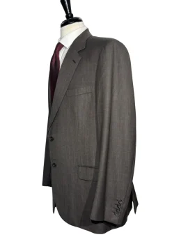 Brioni Mens Brown-Charcoal Textured Fully-Canvassed Notch Lapel Classic Fit 2-Button Wool Suit - 46L