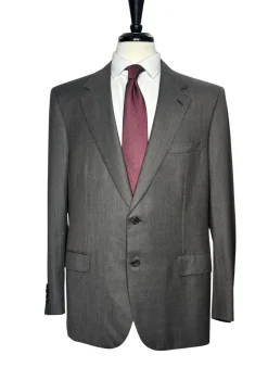 Brioni Mens Brown-Charcoal Textured Fully-Canvassed Notch Lapel Classic Fit 2-Button Wool Suit - 46L