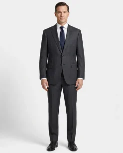 Brioni Mens Charcoal Pinstripe Fully-Canvassed Notch Lapel Classic Fit 2-Button Wool Suit - 46L