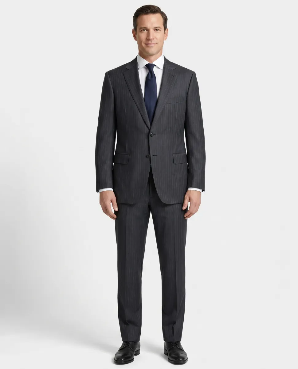Brioni Mens Charcoal Pinstripe Fully-Canvassed Notch Lapel Classic Fit 2-Button Wool Suit - 46L