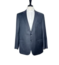 Brioni Mens Charcoal Pinstripe Fully-Canvassed Notch Lapel Classic Fit 2-Button Wool Suit - 46L
