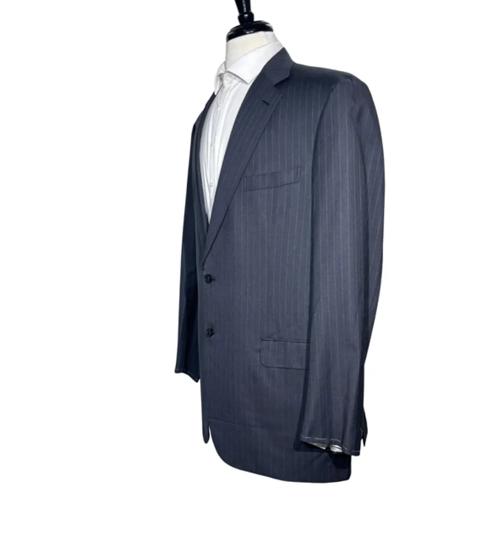 Brioni Mens Charcoal Pinstripe Fully-Canvassed Notch Lapel Classic Fit 2-Button Wool Suit - 46L