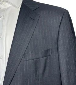 Brioni Mens Charcoal Pinstripe Fully-Canvassed Notch Lapel Classic Fit 2-Button Wool Suit - 46L