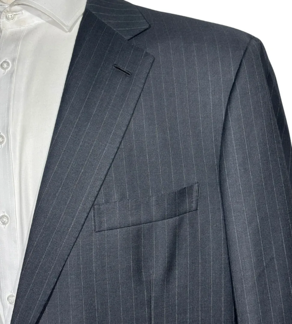 Brioni Mens Charcoal Pinstripe Fully-Canvassed Notch Lapel Classic Fit 2-Button Wool Suit - 46L